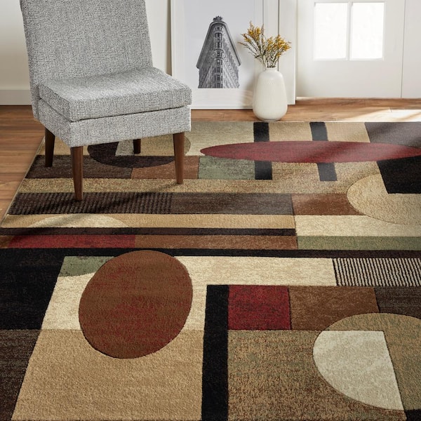 Tribeca Jasmine Brown/Red 4 ft. x 5 ft. Geometric Area Rug