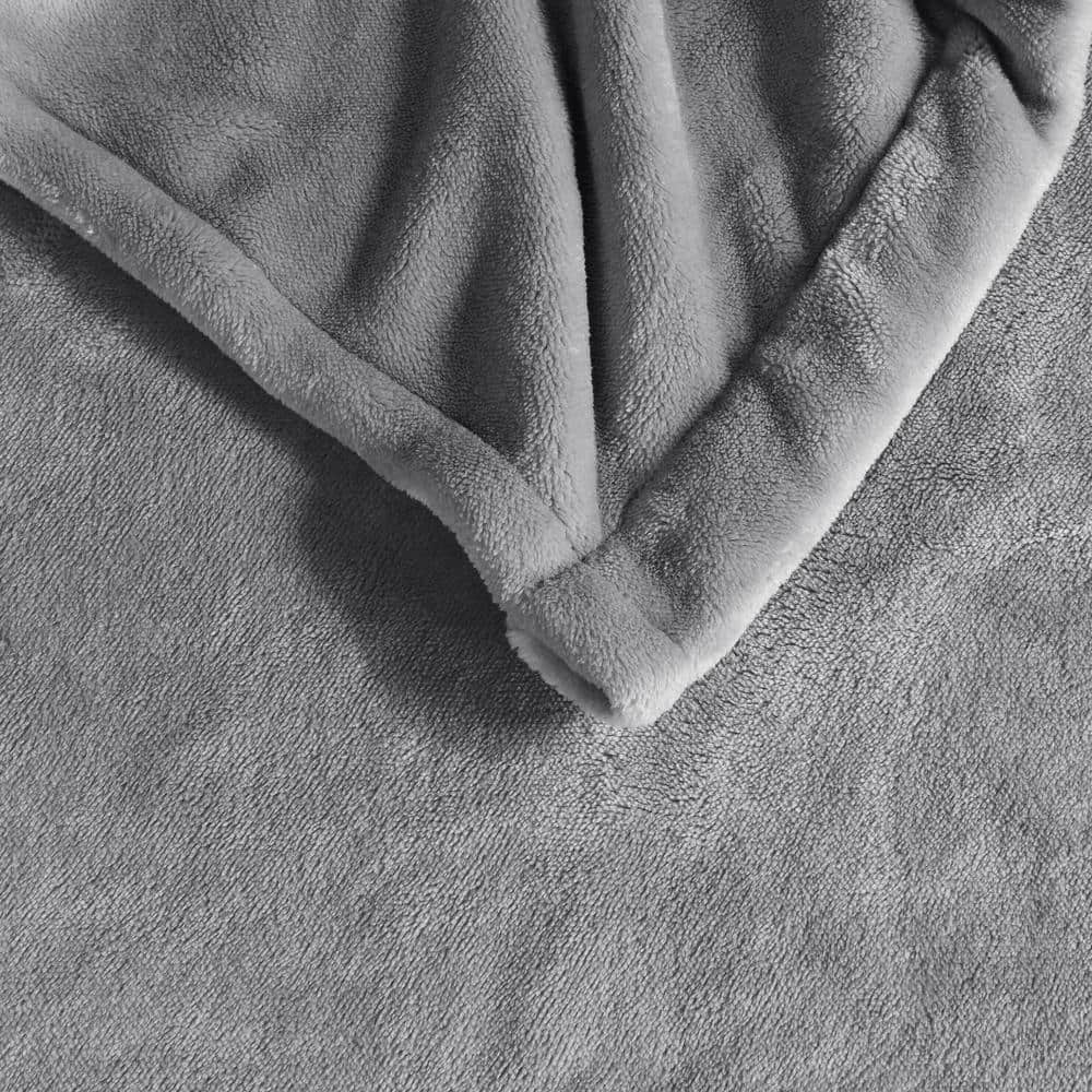 Twin Gray Plush Electric Heated Blanket with Controllers