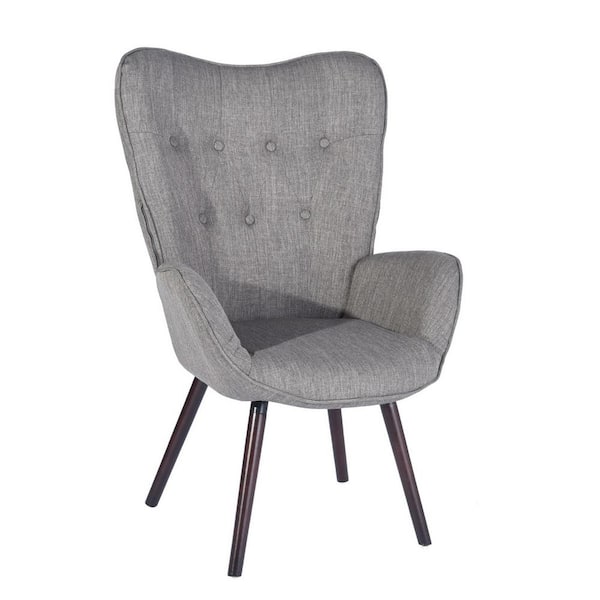 Homy Casa Kas Grey Fabric Tufted Armrest Wingback Chair