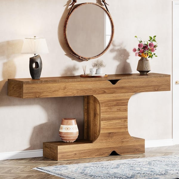 Turrella 63 in. Long Brown X-Shaped Entryway Table, Rectangle Wood Console Table Behind Sofa Table for Living Room