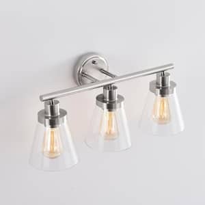 22.25 in. 3-Light Brushed Nickel Vanity Light with Bell Glass Shade