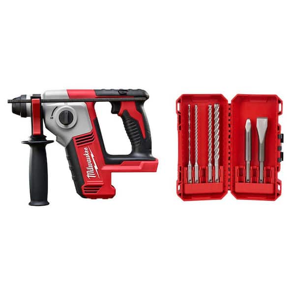 Milwaukee M18 18-Volt Lithium-Ion Cordless 5/8 in. SDS-Plus Rotary Hammer (Tool-Only) with Carbide Drill Bits