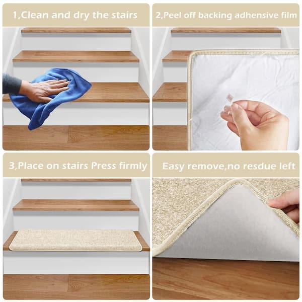LBCASA Dog Paws Prints Stair Treads Non Slip Indoor For Wooden Steps, Beige Brown Wooden 4