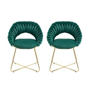 Modern Emerald Velvet Upholstered Accent Dining Chairs with X Gold Legs Set of 2