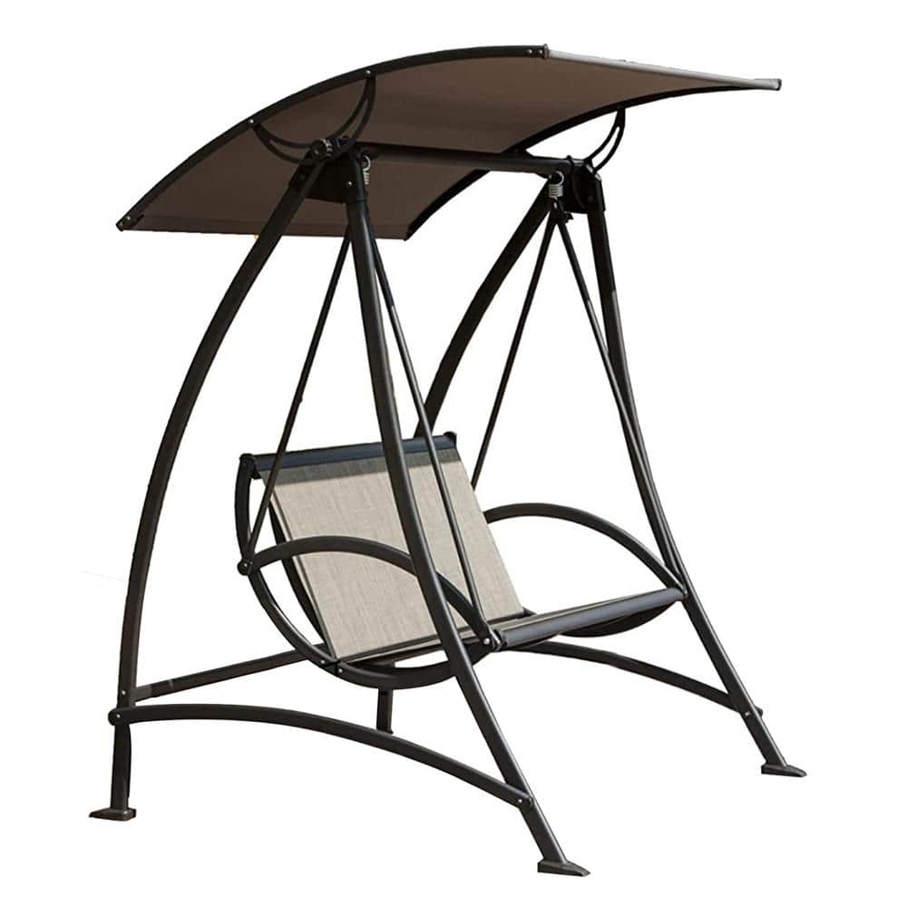 Clihome 2Seat Metal Frame Patio Swing Chair, Outdoor Porch Swing with Adjustable Canopy for