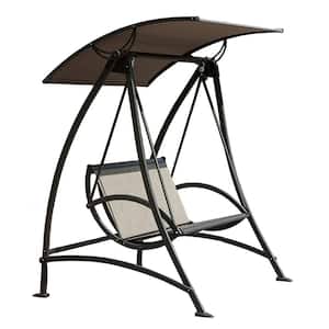 2-Seat Metal Frame Patio Swing Chair, Outdoor Porch Swing with Adjustable Canopy for Garden, Deck, Porch, Backyard
