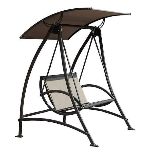 Clihome 2-Seat Metal Frame Patio Swing Chair, Outdoor Porch Swing with Adjustable Canopy for Garden, Deck, Porch, Backyard