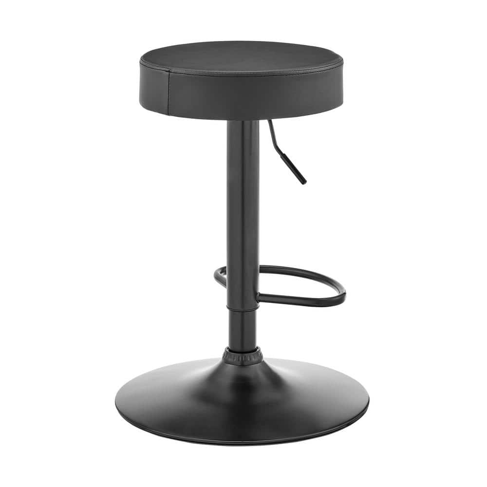 Gray Faux Leather Adjustable Swivel Bar Stool with Wood Legs
