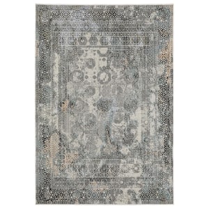 Galleria Gray 5 ft. x 8 ft. Oriental Distressed Polyester Indoor Area Rug