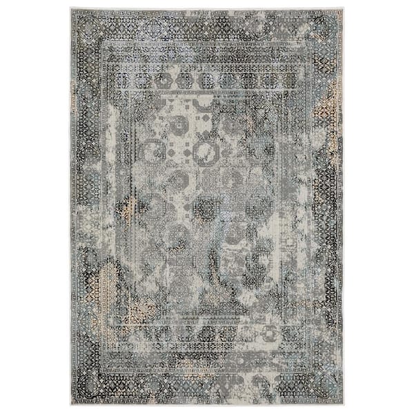 AVERLEY HOME Galleria Gray 10 ft. x 13 ft. Oriental Distressed Polyester Indoor Area Rug