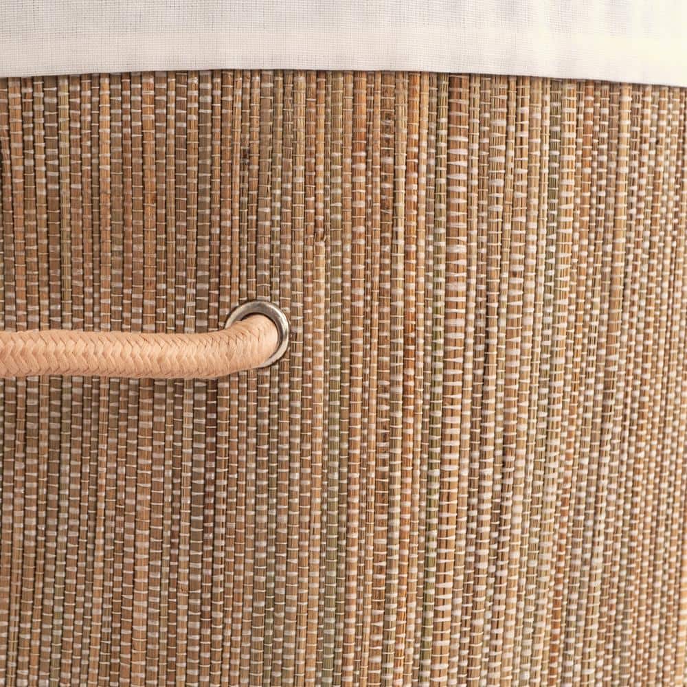 Round Natural Mendong Collapsible Laundry Hamper with Lid and Handles