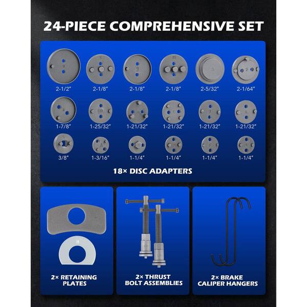 24 Piece Steel Brake Caliper Compression Tool Kit Universal Disc