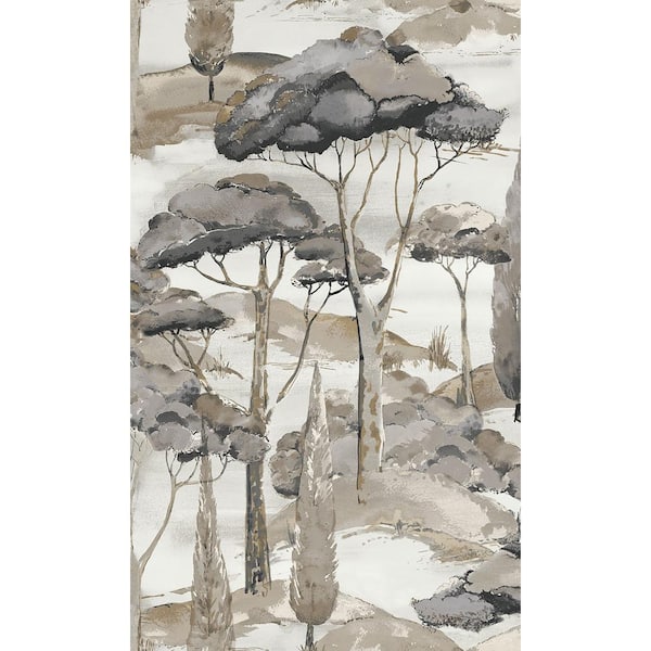 Walls Republic Black and Offwhite Watercolor Scenic Tree Tropical Print Non-Woven Non-Pasted Textured Wallpaper 57 sq. ft.