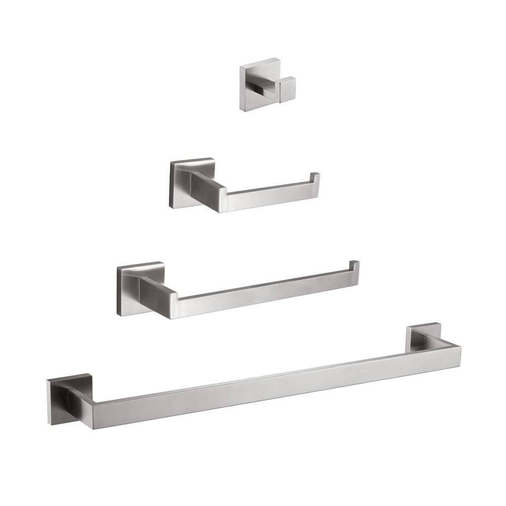 Brushed Nickel 4-Piece Bathroom Hardware Set with Towel Bar