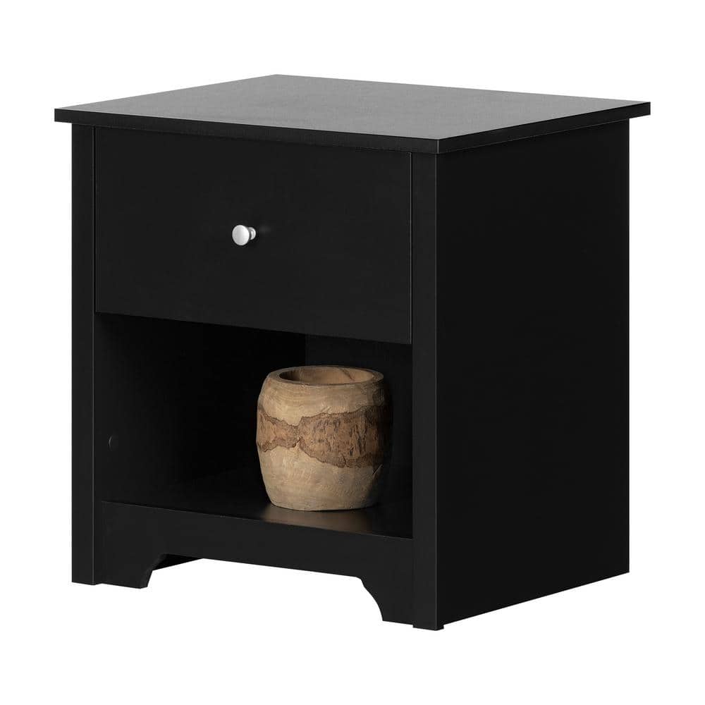 Black 1-Drawer Nightstand with Matte Nickel Handle