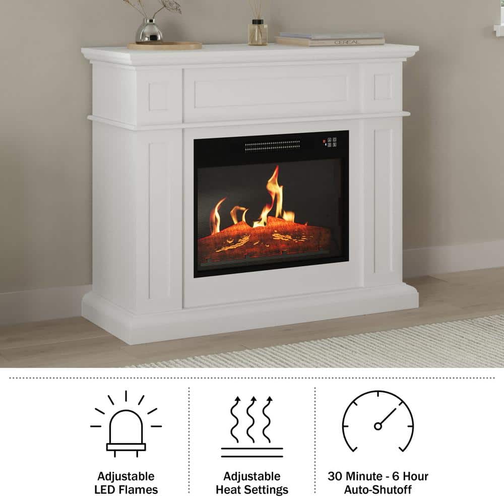 White Electric Fireplace with Mantel and Remote Control