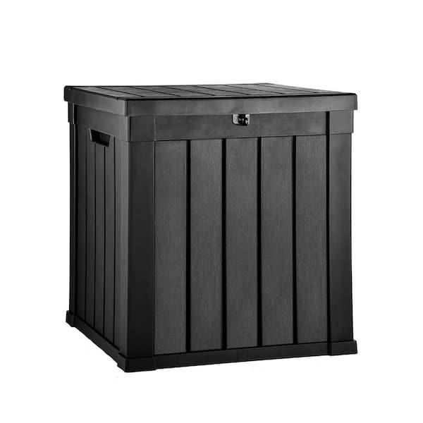 51-Gallon, 21.8 x 21.8 x 24 in. Waterproof Black Resin Outdoor Storage ...