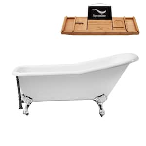 66 in. Cast Iron Clawfoot Non-Whirlpool Bathtub in Glossy White with Matte Black Drain and Polished Chrome Clawfeet