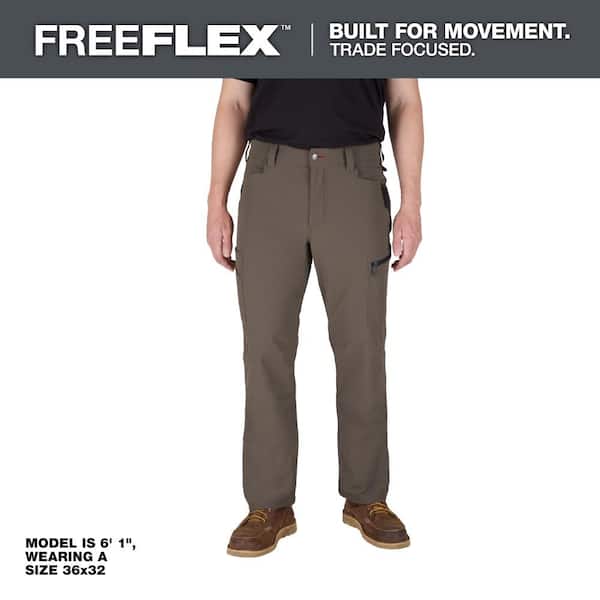 Milwaukee Men's 32 in. x 34 in. Brown FREEFLEX Tech Work Pants with 7 Pockets