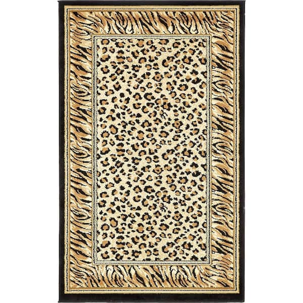 Unique Loom Wildlife Collection Animal Inspired with Cheetah Bordered  Design Area Rug, 4 ft x 4 ft, Ivory/Black
