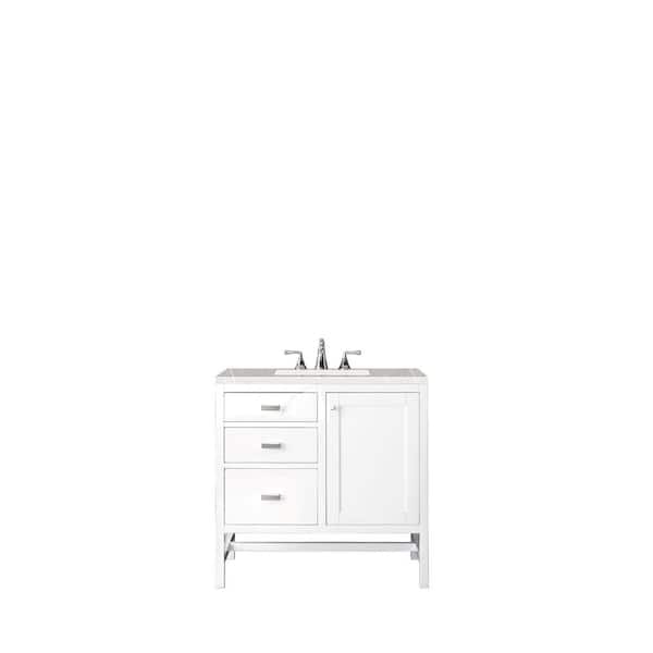 James Martin Vanities Addison 36 in. W x 23.5 in. D x 35.5 in. H Bath Vanity in Glossy White with Eternal Serena Quartz Top