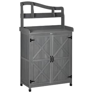 37.5 in. W x 66.75 in. H Gray Potting Bench Table and Garden Storage Cabinet
