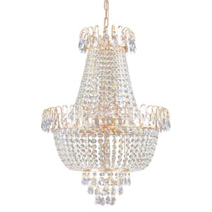 21.7 in. W 10-Light Gold Crystal Chandelier for Living Room and Kitchen Island with No Bulbs Included