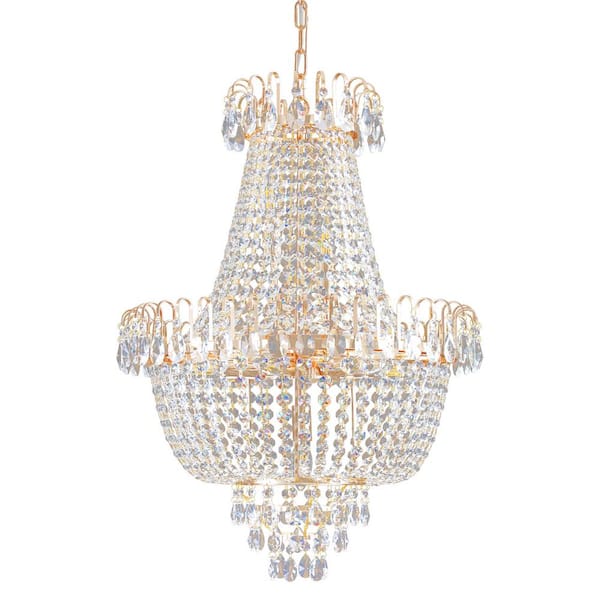 HKMGT 21.7 in. W 10-Light Gold Crystal Chandelier for Living Room and Kitchen Island with No Bulbs Included