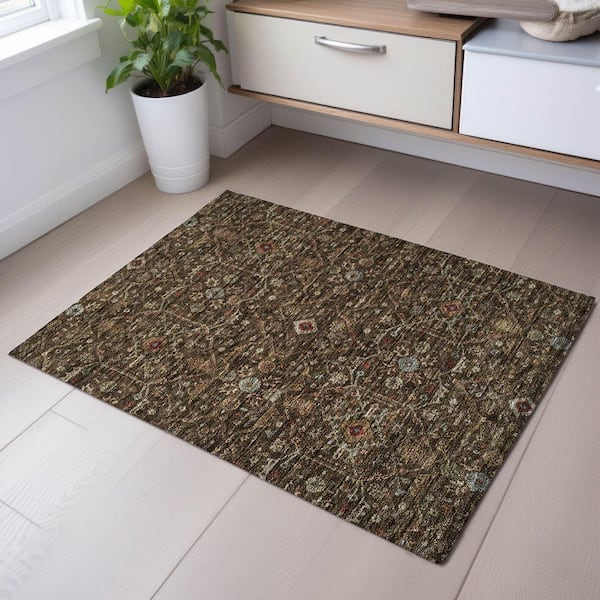 Mayfield Premium Machine Washable Abstract AMF1130 Chocolate 2 ft. x 3 ft. Area Rug