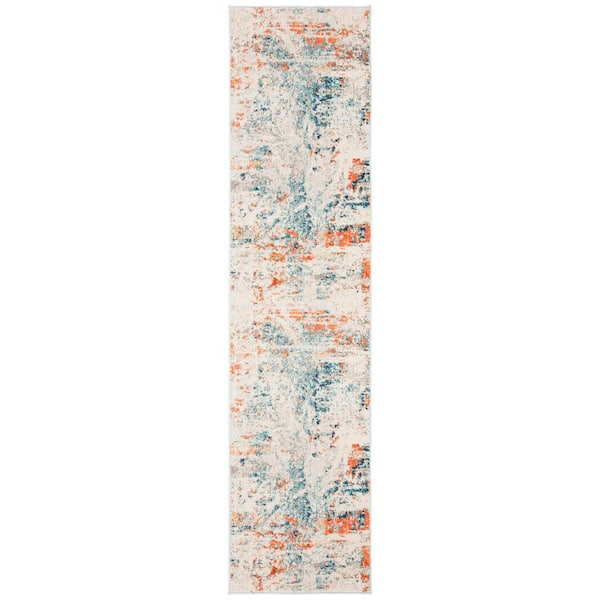 SAFAVIEH Madison Cream/Orange 2 ft. x 12 ft. Geometric Runner Rug