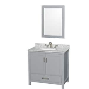 Sheffield 36 in. W x 22 in. D x 35 in. H Single Bath Vanity in Gray with White Carrara Marble Top and 24" Mirror