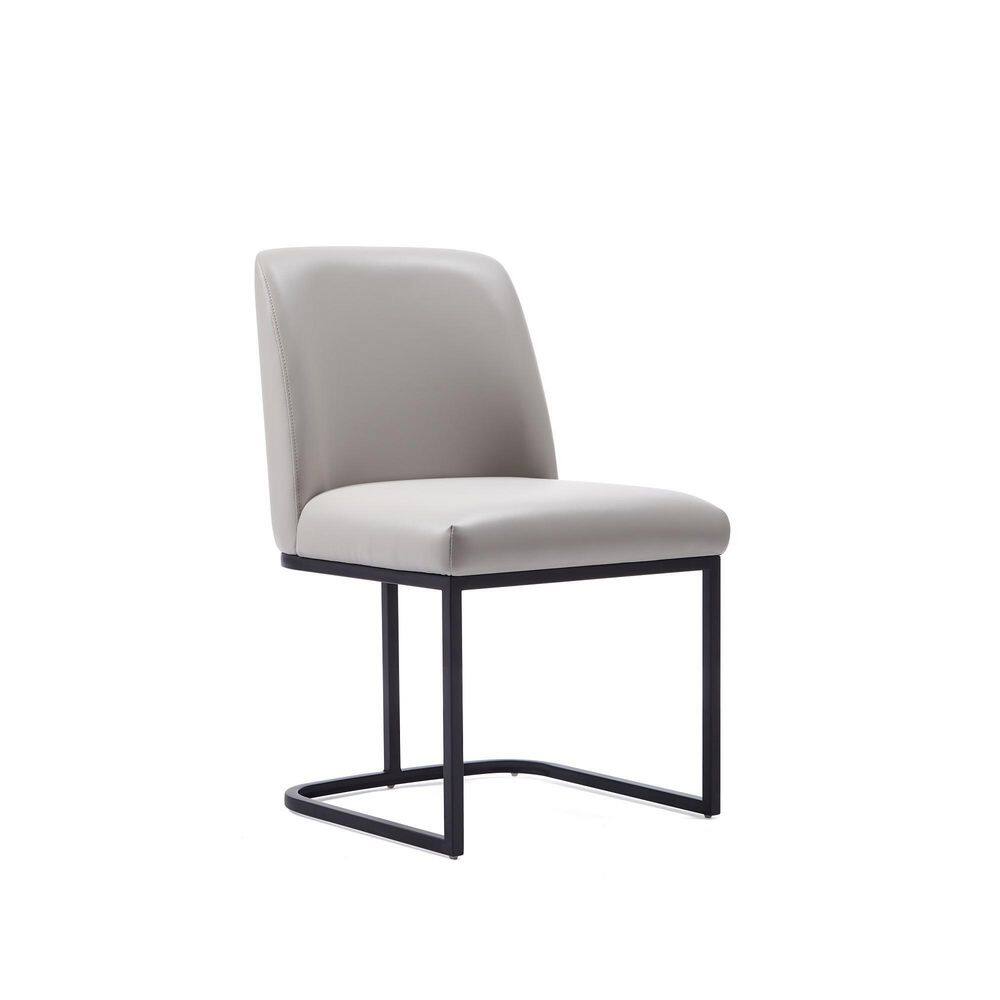 Light Grey Faux Leather Upholstered Side Chair Set with Metal Base