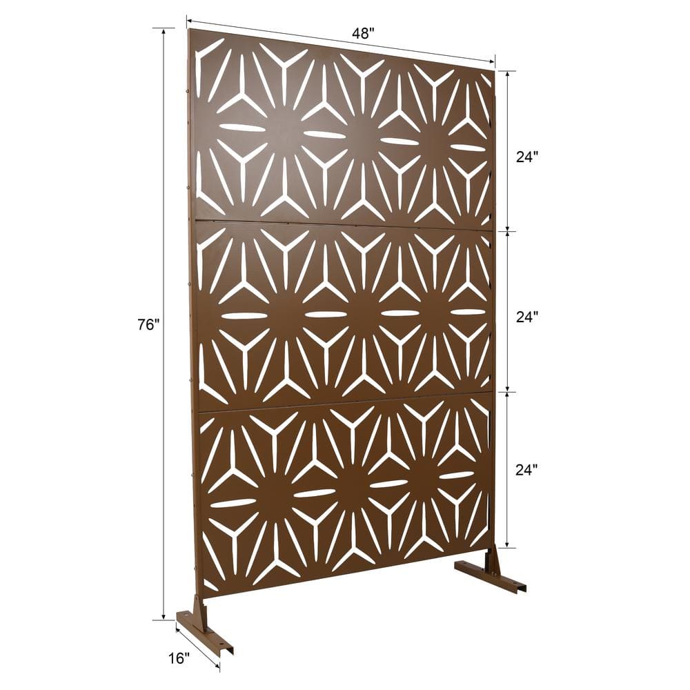 Dimensions of the privacy screen panels: 48" x 76" with 24" panels and 16" base.