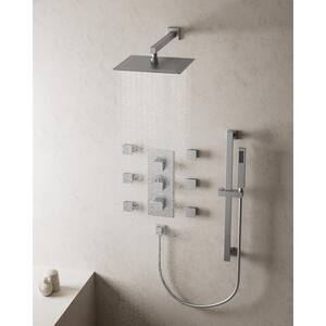 Thermostatic Triple Handle 5-Spray Patterns 12 in. Shower Faucet 2.5 GPM with 6-Jets in Brushed Nickel (Valve Included)