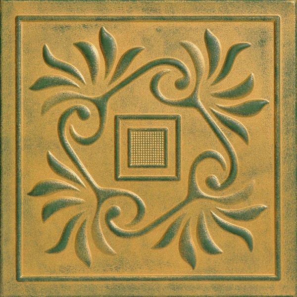 A La Maison Ceilings Cockatoos Green Gold 1.6 ft. x 1.6 ft. Decorative Foam Glue Up Ceiling Tile (21.6 sq. ft./case)