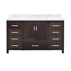 Sheffield 60 in. Vanity in Espresso with Marble Vanity Top in Carrara White and 58 in. Mirror