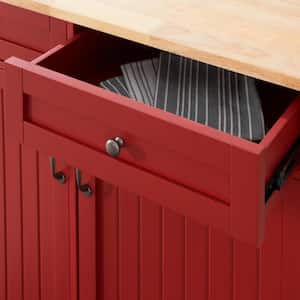 Bainport Chili Red Wooden Rolling Kitchen Cart with Butcher Block Top and Double-Drawer Storage (44" W)