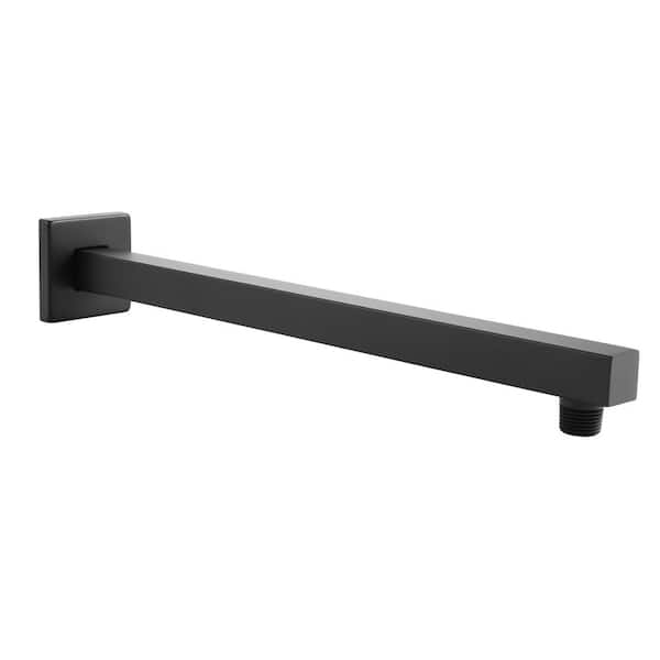 16 in. Standard Square Wall Mounted Shower Arm with Flange SUS304 Stainless Steel in Matte Black