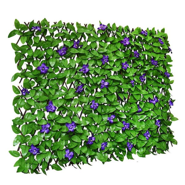 Unbranded 25 in. x 118 in. Expandable Fence Privacy Screen, Faux Ivy Fencing Panel for Balcony Patio Outdoor (Purple Flowers)