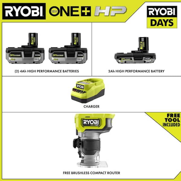 RYOBI ONE+ HP 18V Brushless Cordless Compact Router Kit with (3