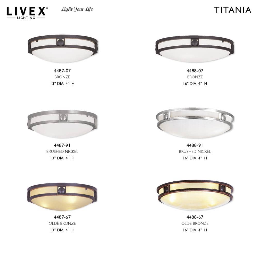 Titania Brushed Nickel 2-Light Flush Mount with Satin White Glass