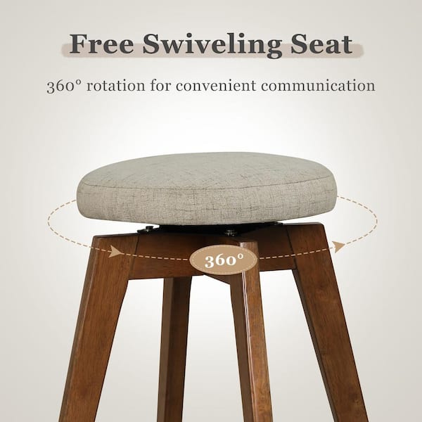 Costway 26 in. Beige Rubber Wood Counter Stool with Linen