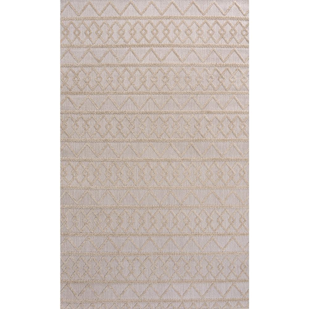 Ivory Geometric Synthetic Reversible 5x8 Area Rug