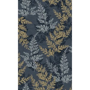 Midnight Blue Wild Herbs Leave Tropical Double Roll Non-Woven Non-Pasted Textured Wallpaper 57 Sq. Ft.