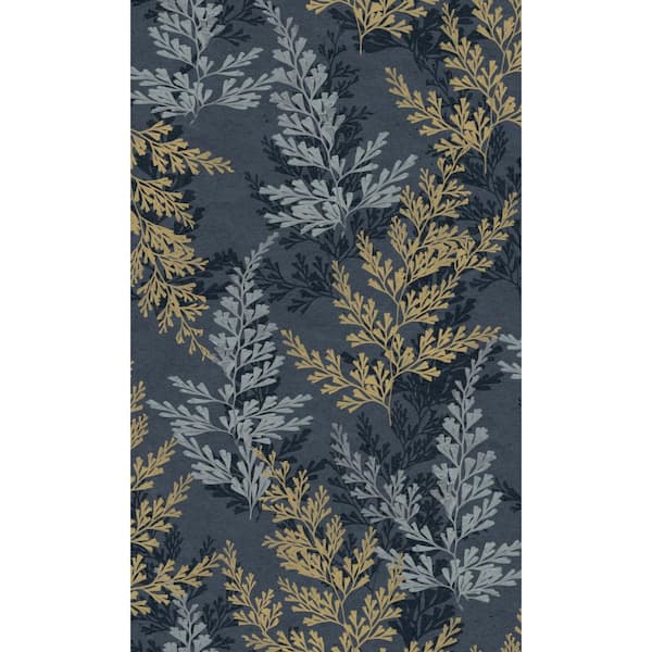 Walls Republic Midnight Blue Wild Herbs Leave Tropical Double Roll Non-Woven Non-Pasted Textured Wallpaper 57 Sq. Ft.
