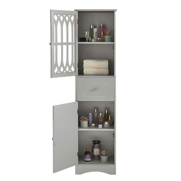 URTR Gray Storage Cabinet with 2 Doors &1 Drawer, Tall Bathroom Cabinet  with Adjustable Shelf, Narrow Floor Storage Cabinet T-02106-G - The Home  Depot