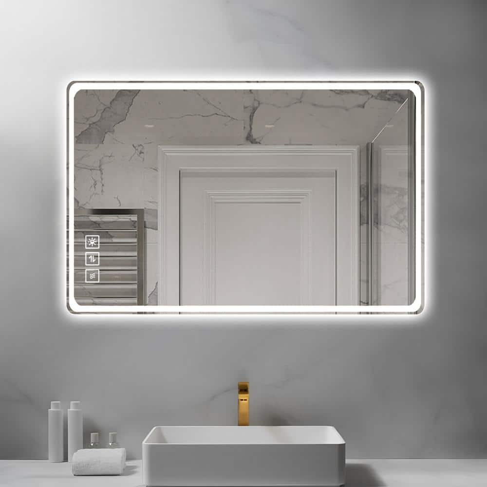 28 in. W x 20 in. H Large Rectangular Frameless Anti-Fog Wall Bathroom Vanity Mirror in Silver -  Zeus & Ruta, MJ20-LY-17