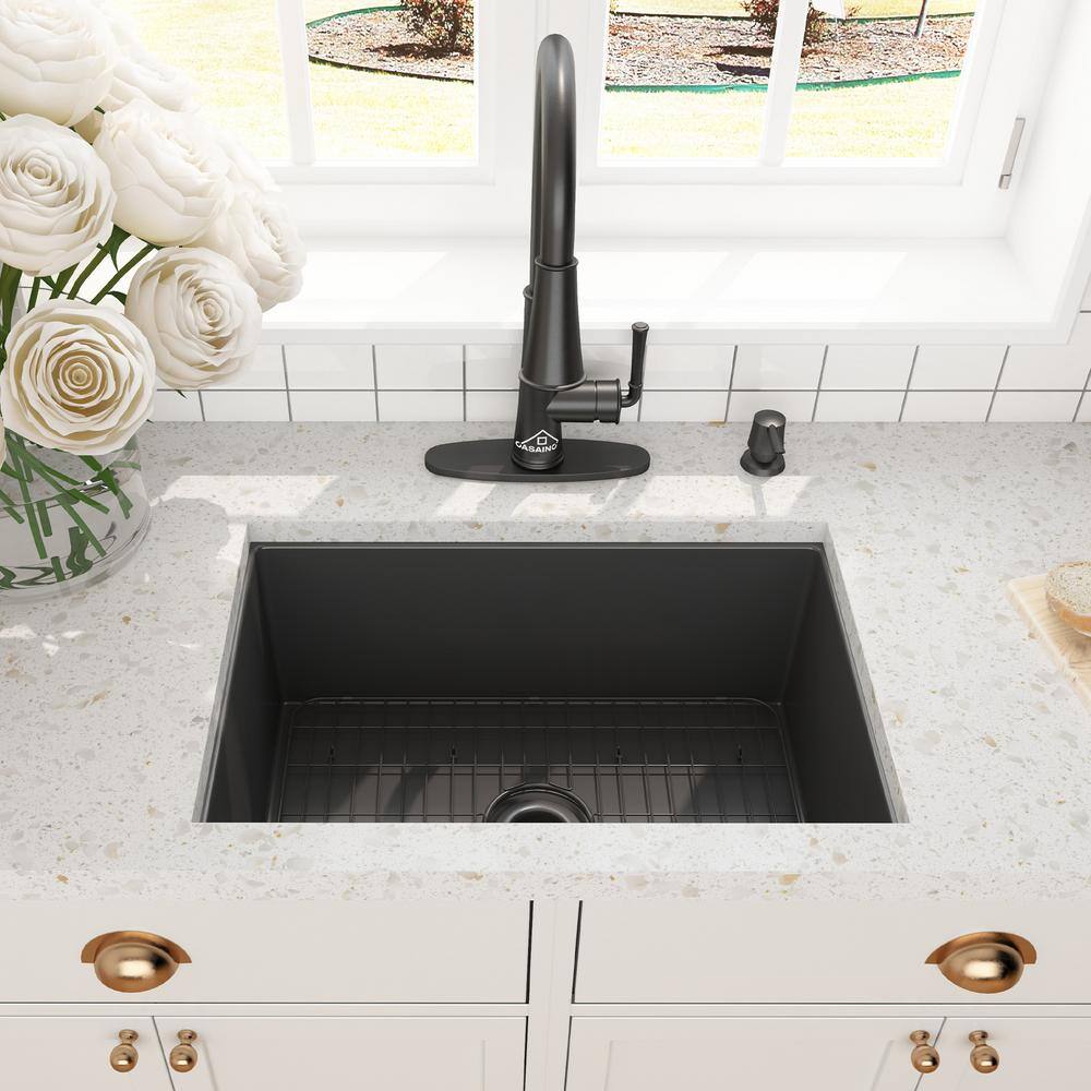 26.65'' Black Fireclay Undermount Single Bowl Kitchen Sink
