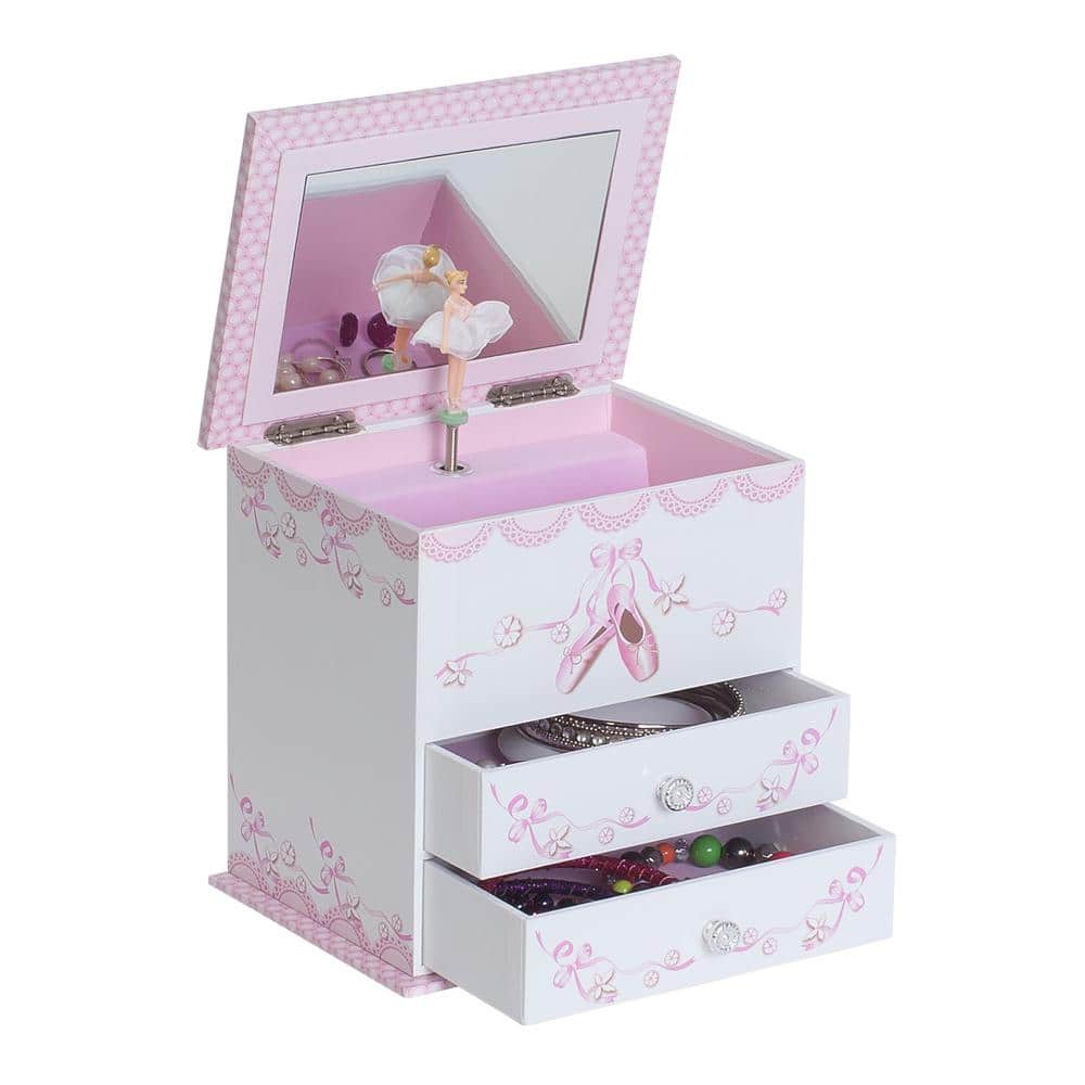 Pink and White Girls' Musical Ballerina Jewelry Box with Drawers