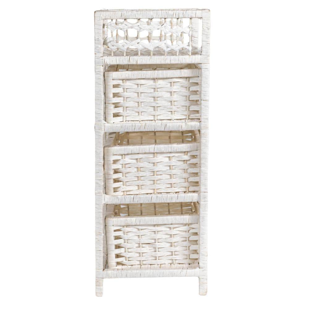 White Woven Paper Rope 3-Drawer Storage Chest with Top Shelf